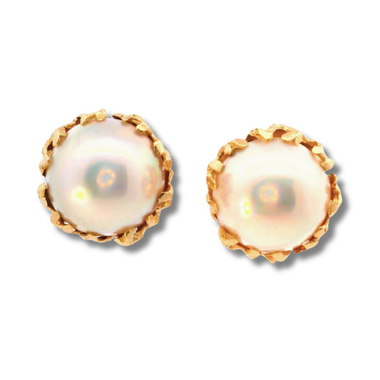 14K Yellow Gold Pearl Stud Earrings