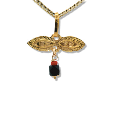 14K Yellow Gold "Ojitos de Santa Lucia" with Azabache Charm