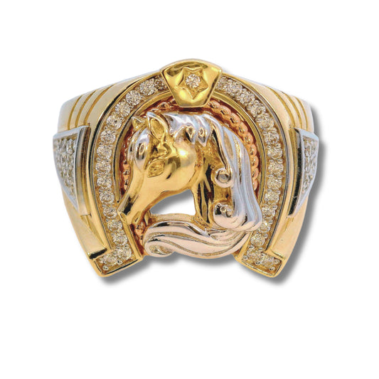 Anillo de oro amarillo de 14 quilates con cabeza de caballo para hombre