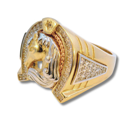 Anillo de oro amarillo de 14 quilates con cabeza de caballo para hombre