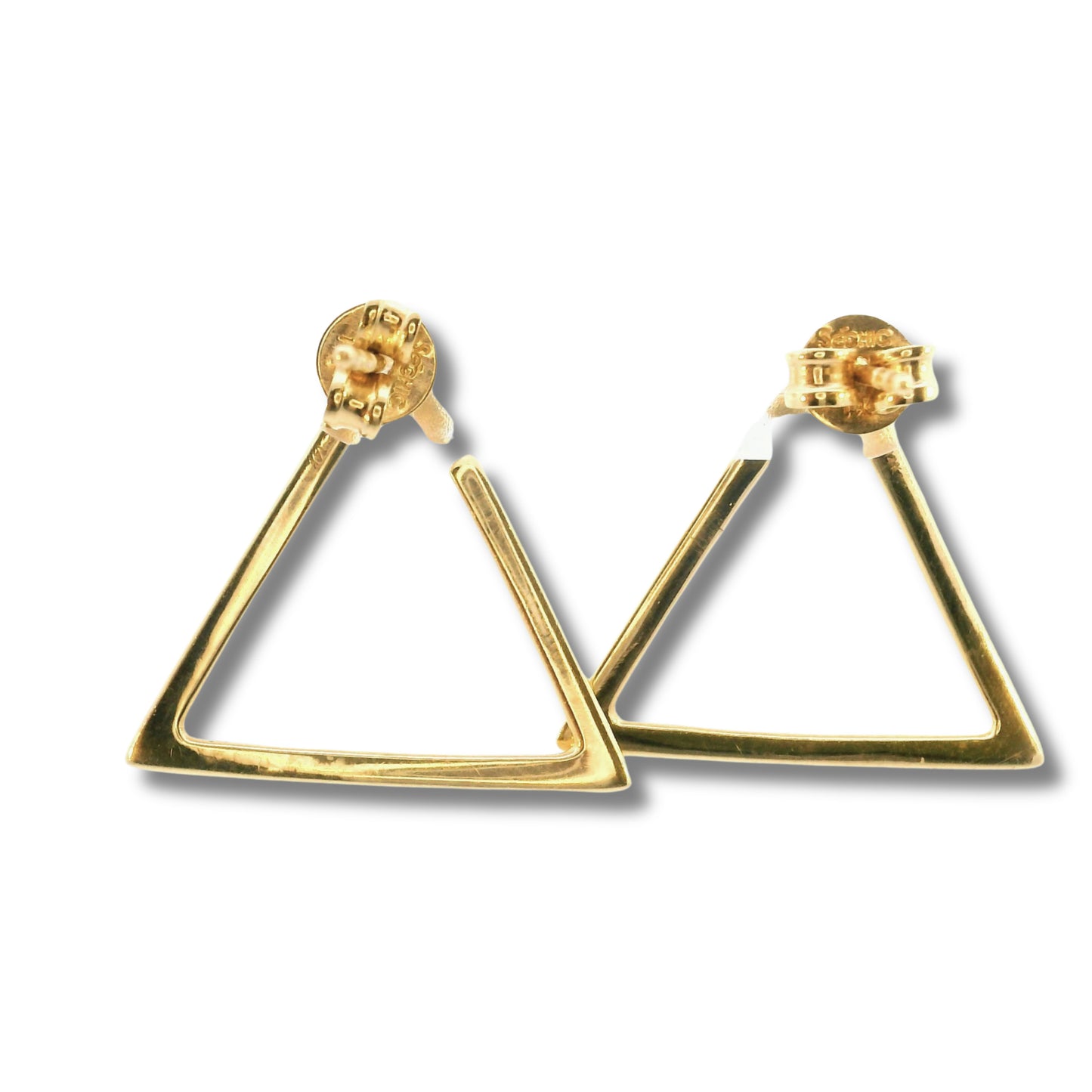 14K Yellow Gold Dangling Triangle Earrings