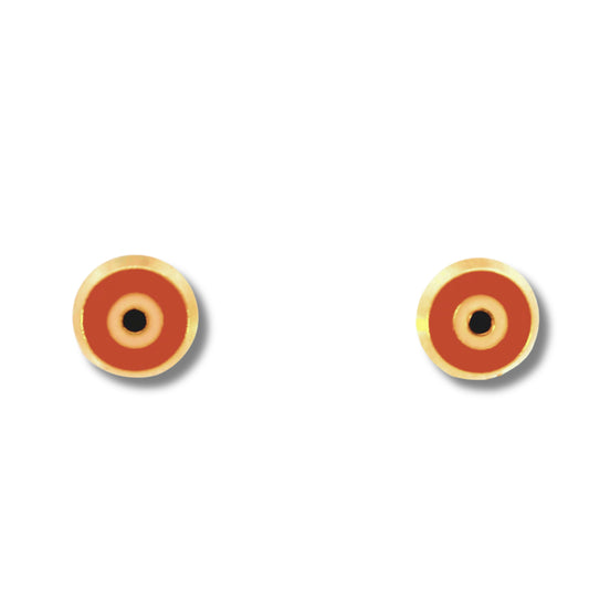 14K Yellow Gold Red "Mal de Ojo" Stud Earrings