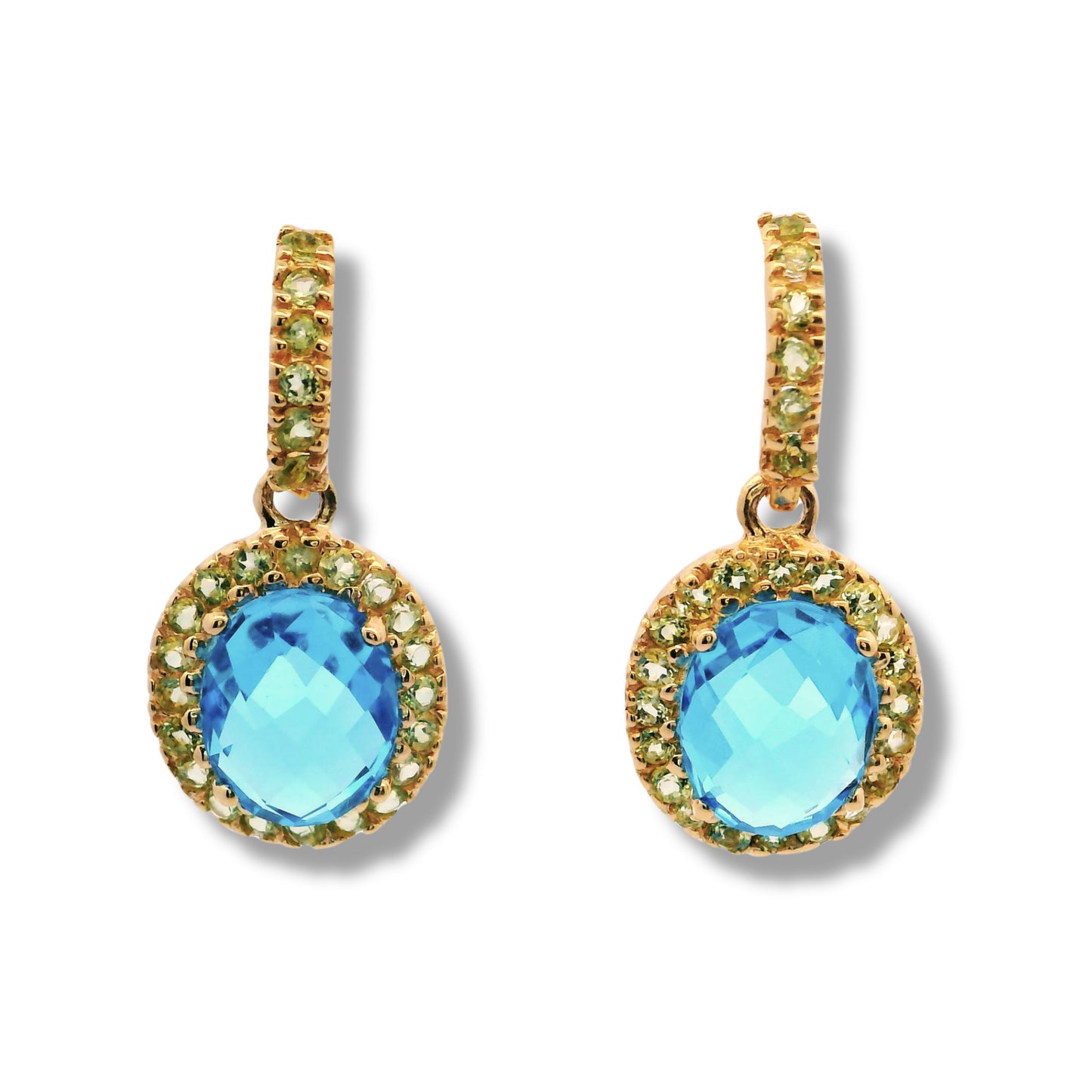 14K Yellow Gold Blue Gemstone Earrings