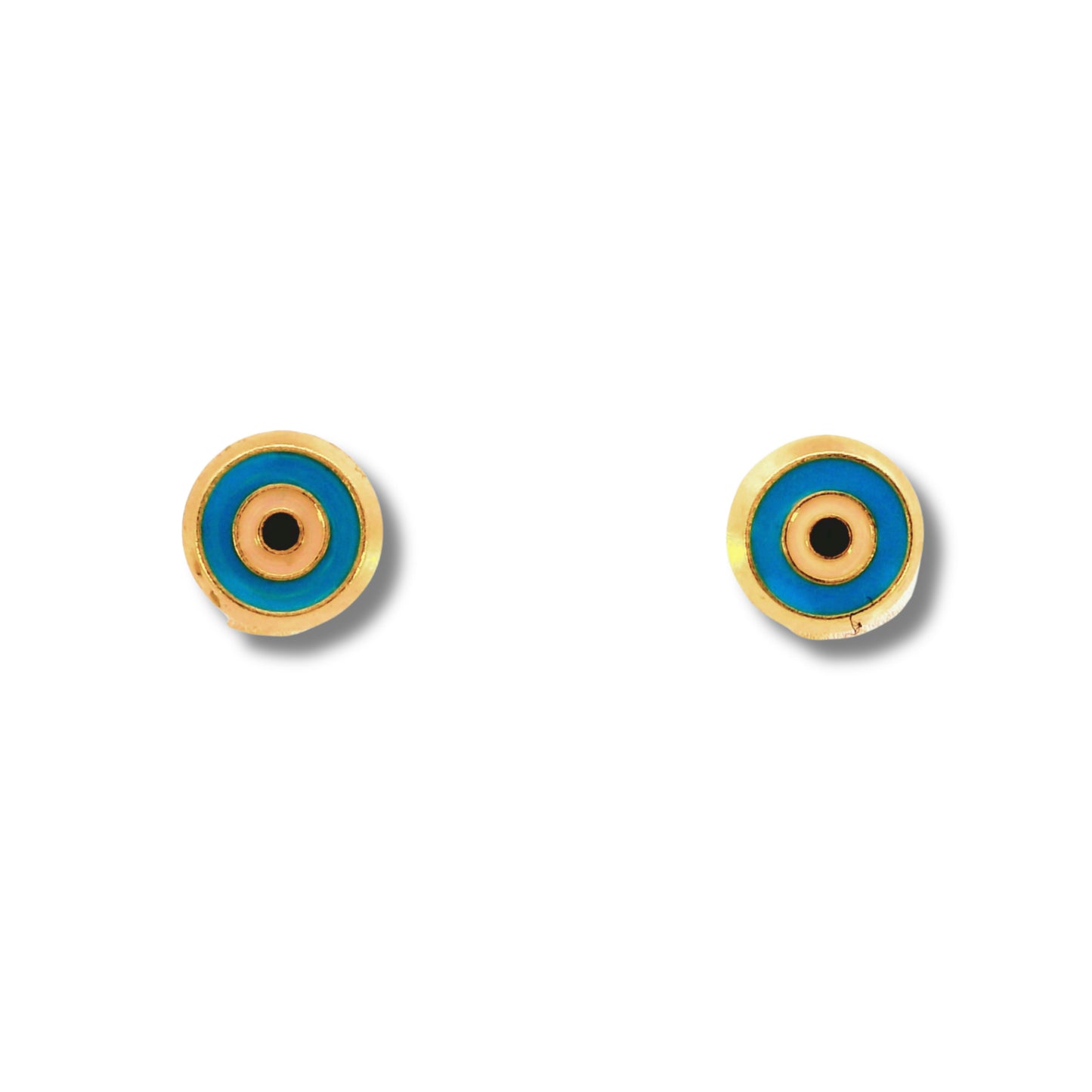 Boucles d'oreilles à tige en or jaune 14 carats bleu « Mal de Ojo »