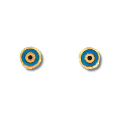 Boucles d'oreilles à tige en or jaune 14 carats bleu « Mal de Ojo »