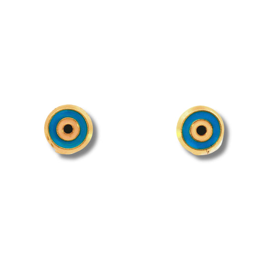 14K Yellow Gold Blue "Mal de Ojo" Stud Earrings