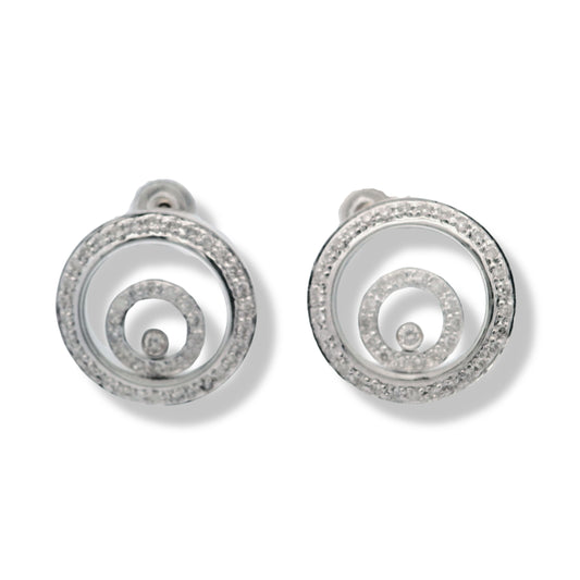 Boucles d'oreilles en or blanc 14 carats serties de diamants circulaires