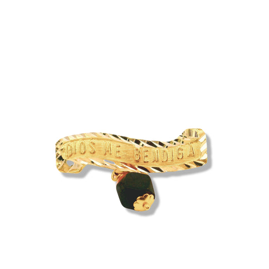 14K Yellow Gold Azabache "Dios Me Bendiga" Curved Brooch