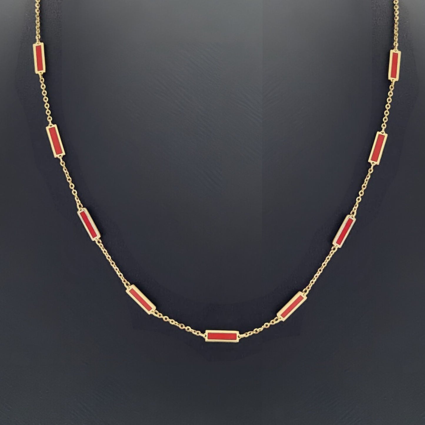 14K Yellow Gold 16"-18" Adjustable Red Necklace