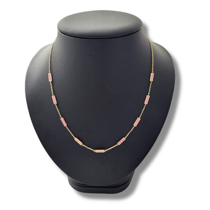 14K Yellow Gold 16"-18" Adjustable Pink Necklace