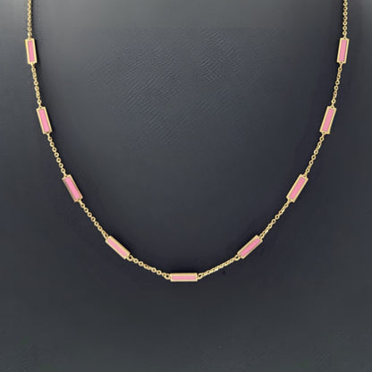 14K Yellow Gold 16"-18" Adjustable Pink Necklace