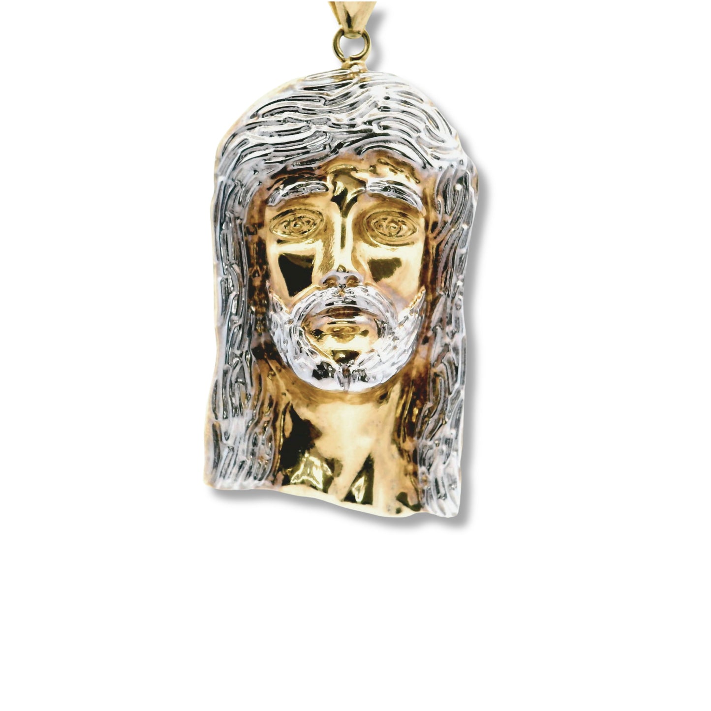 14K Yellow and White Gold Jesus Head Pendant