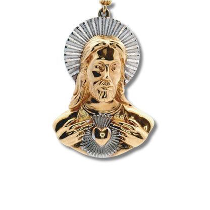 14K Yellow & White Gold Jesus Bust Pendant