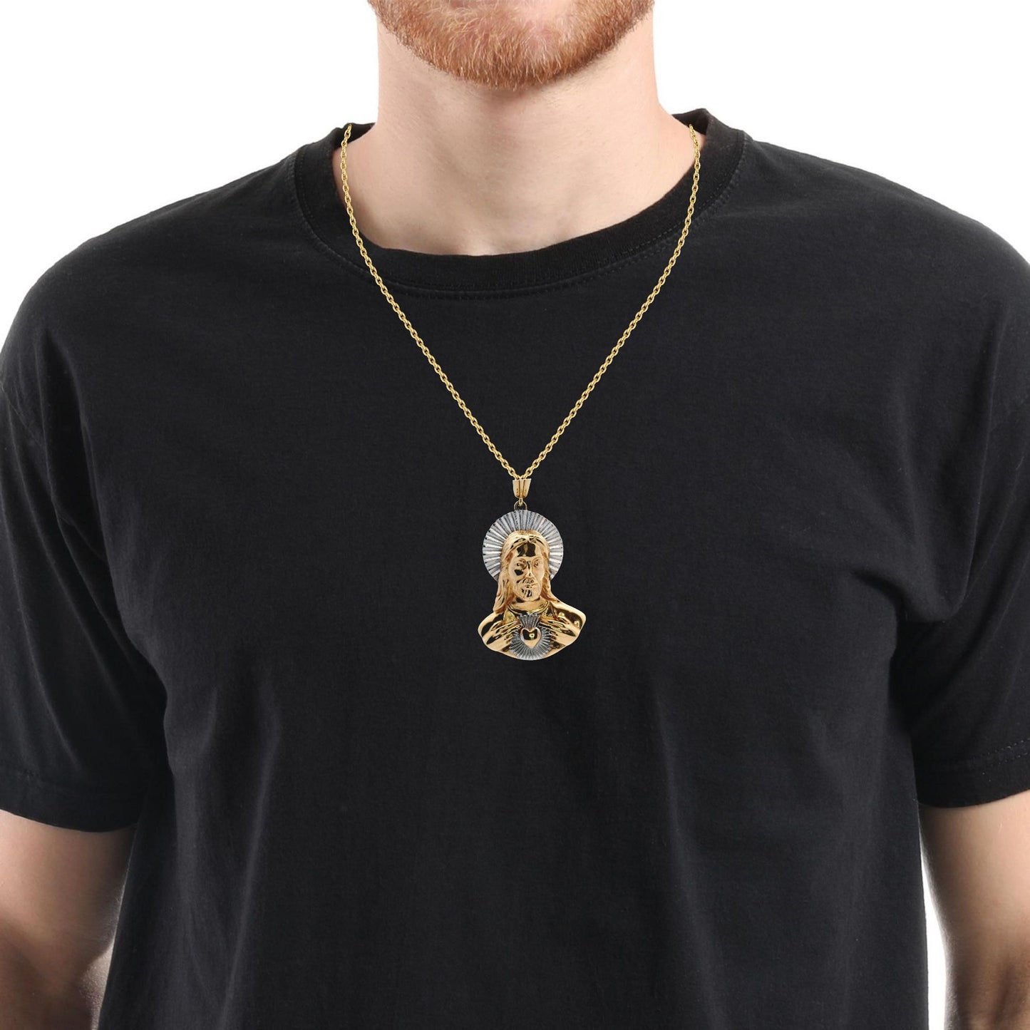 14K Yellow & White Gold Jesus Bust Pendant