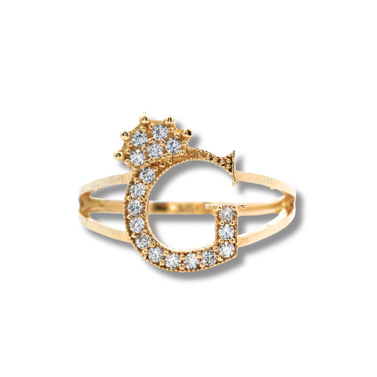 Anillo con inicial "G" en oro amarillo de 14 quilates