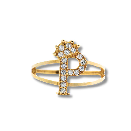 Anillo con inicial "P" en oro amarillo de 14 quilates