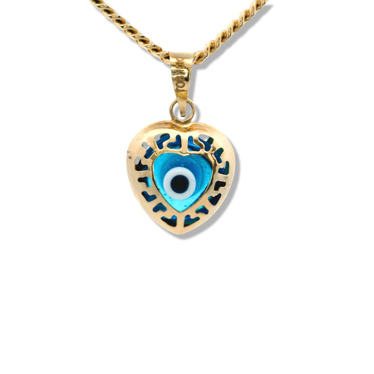 Charm pequeño de corazón azul "Mal de Ojo" en oro amarillo de 10 quilates