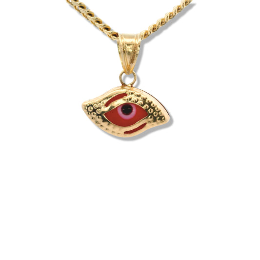 Charm pequeño "Mal de Ojo" rojo en oro amarillo de 10 quilates