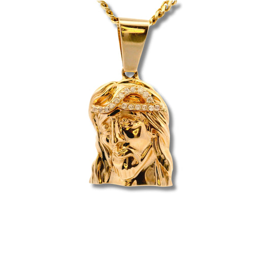 14K Yellow Gold Jesus Head Pendant