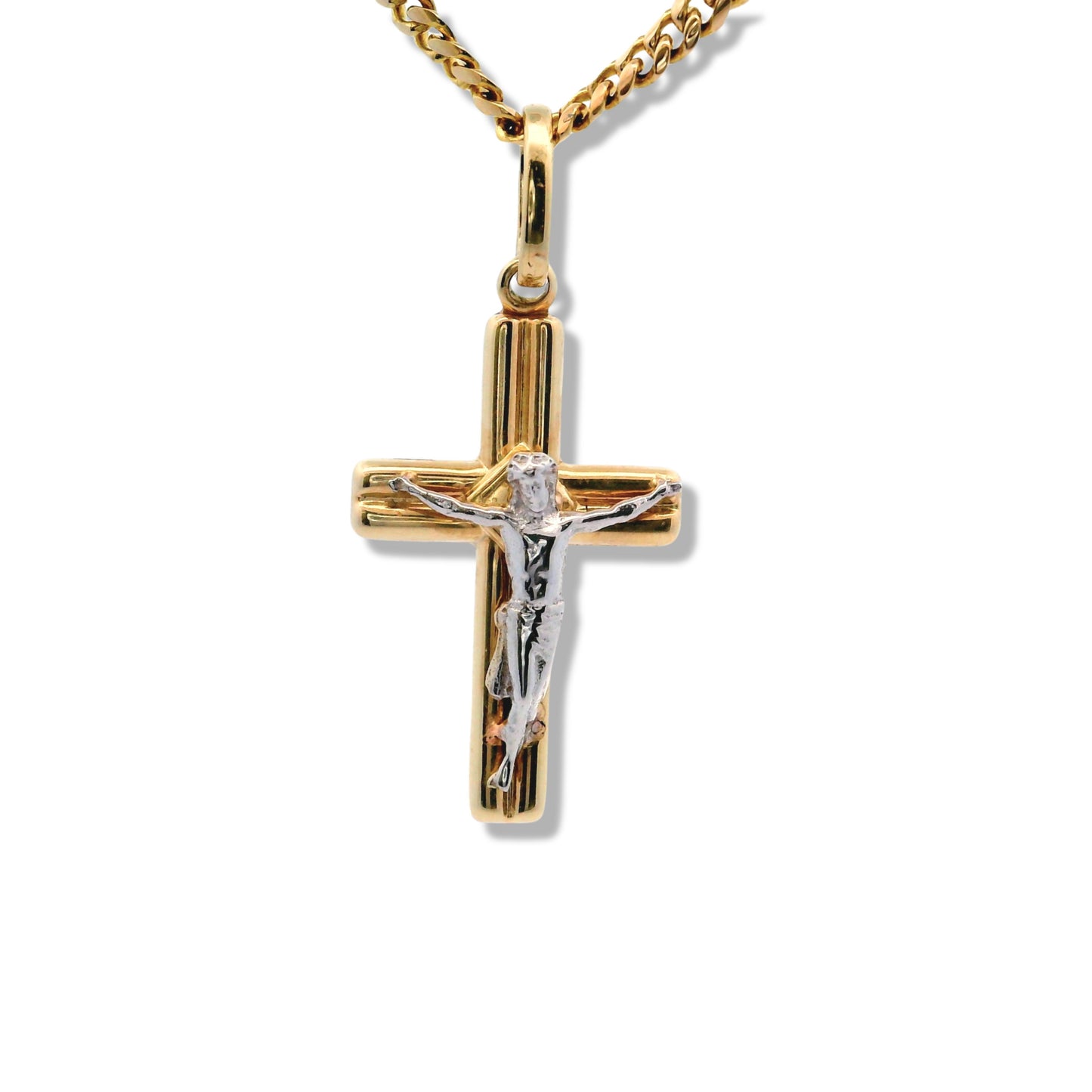 14K Yellow Gold Two Tone Crucifix Cross Charm