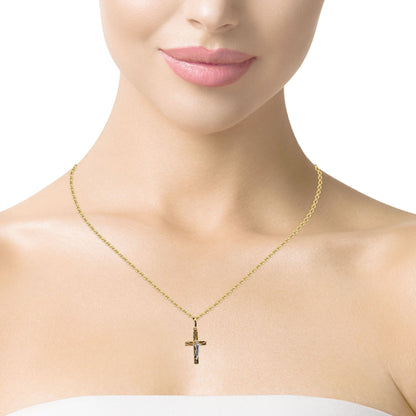 14K Yellow Gold Two Tone Crucifix Cross Charm