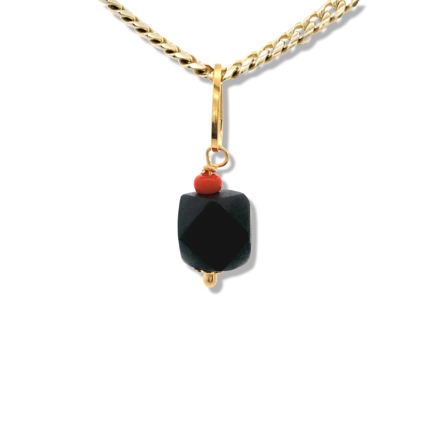 14K Yellow Gold Azabache with Red Bead Charm