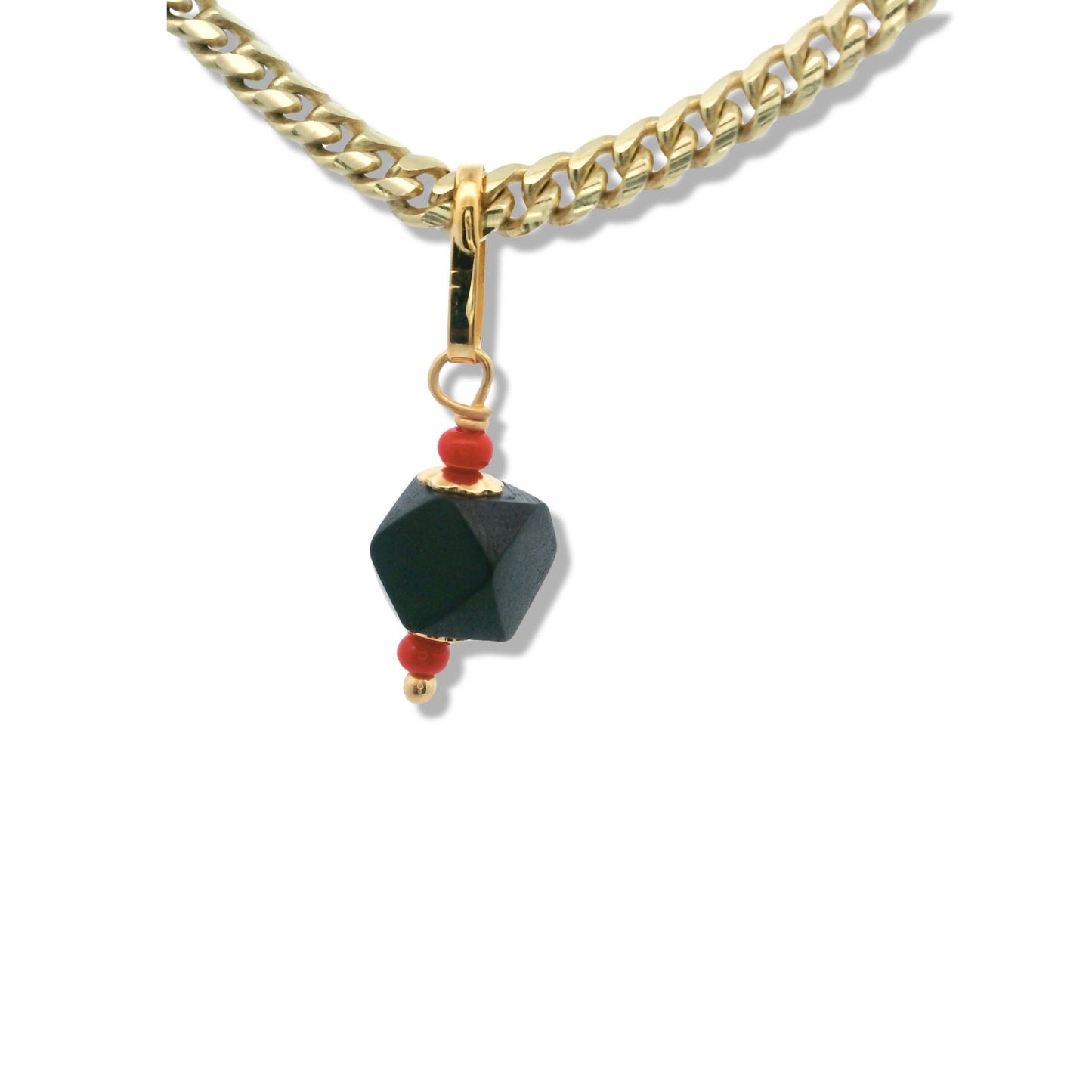 14K Yellow Gold Red Bead Accented Azabache Charm