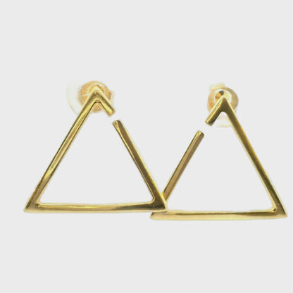 14K Yellow Gold Dangling Triangle Earrings