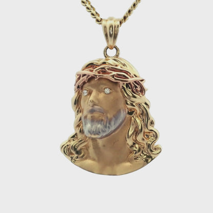 Colgante con busto de cabeza de Jesús tricolor en oro amarillo de 14 quilates