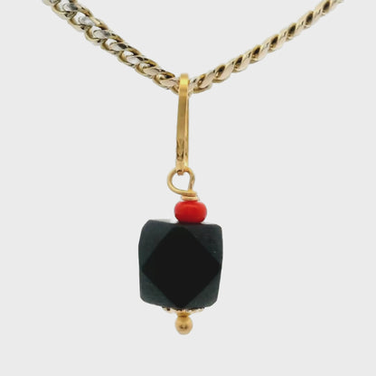 14K Yellow Gold Azabache with Red Bead Charm