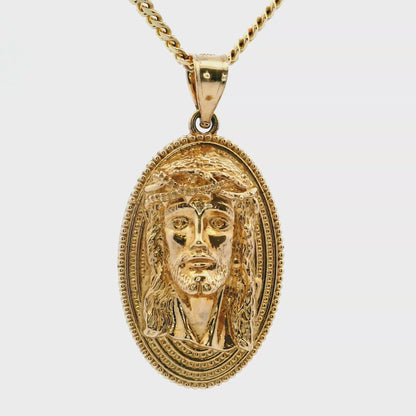 14K Yellow Gold Jesus Head Pendant