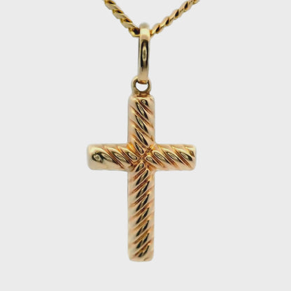 10K Yellow Gold Semi Solid Twisted Cross Charm