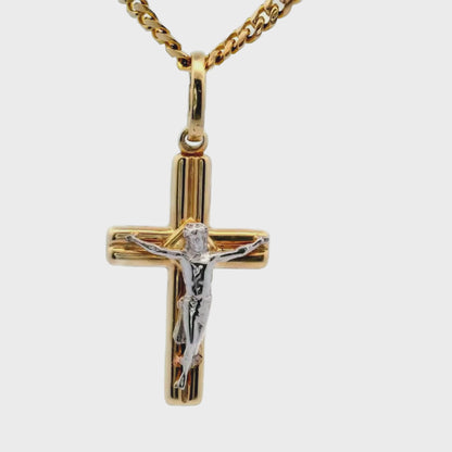 14K Yellow Gold Two Tone Crucifix Cross Charm